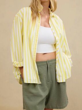 Aerie Yellow and White Striped Button-Up Shirt